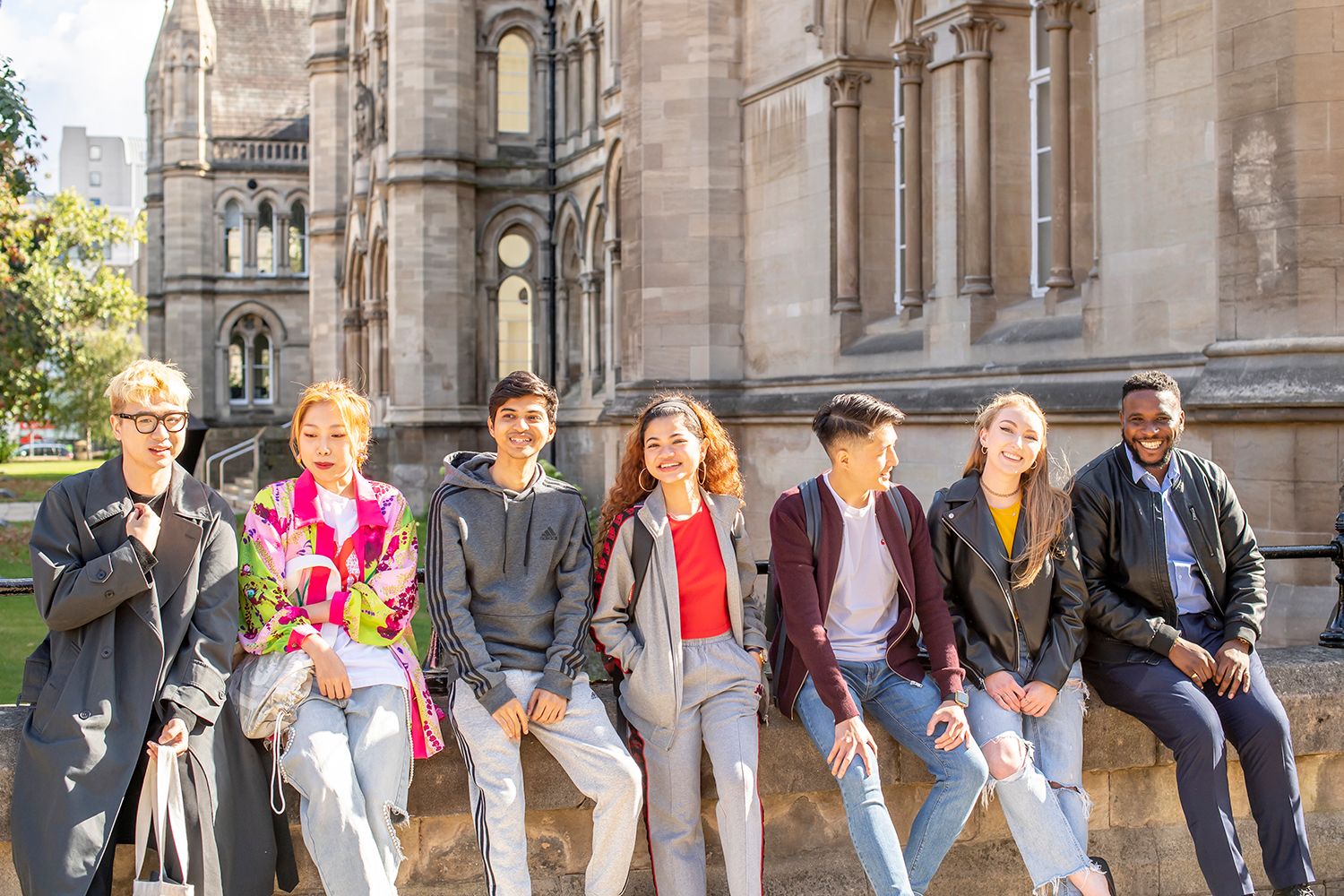 Students on wall